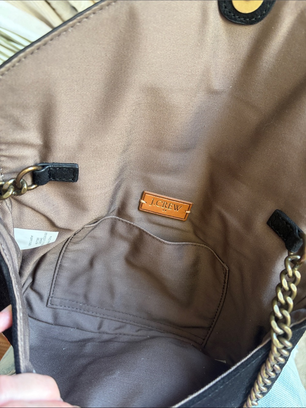 J. Crew Black Suede Envelope Clutch with Brass Chain Strap - Picture 3 of 3